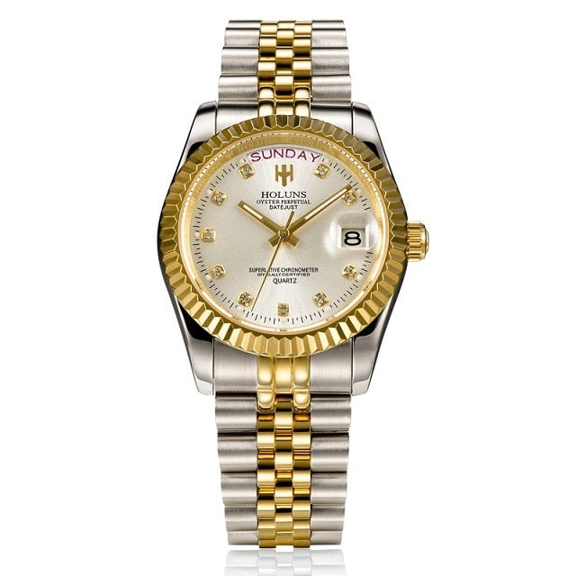 Holuns Gold Diamond Role Quartz Stainless  Men Watches